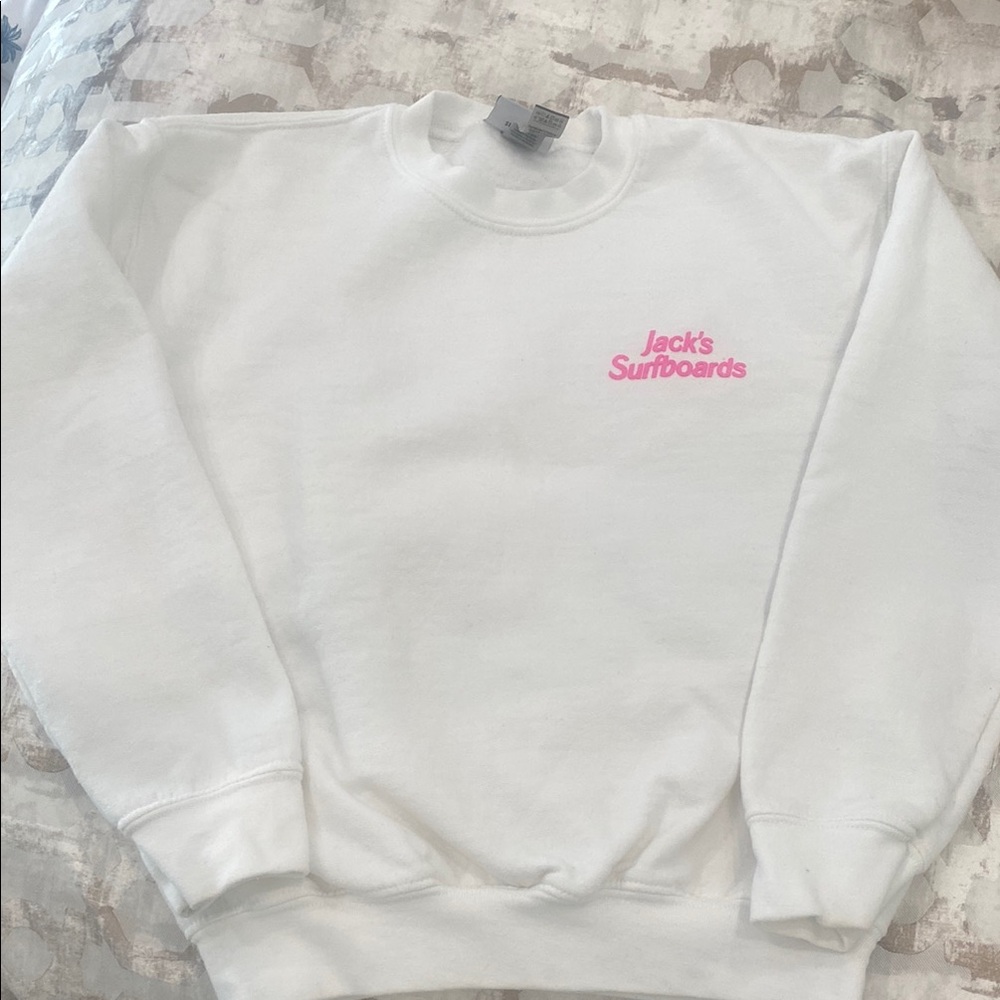 Pink Logo White Crew Neck Sweatshirt